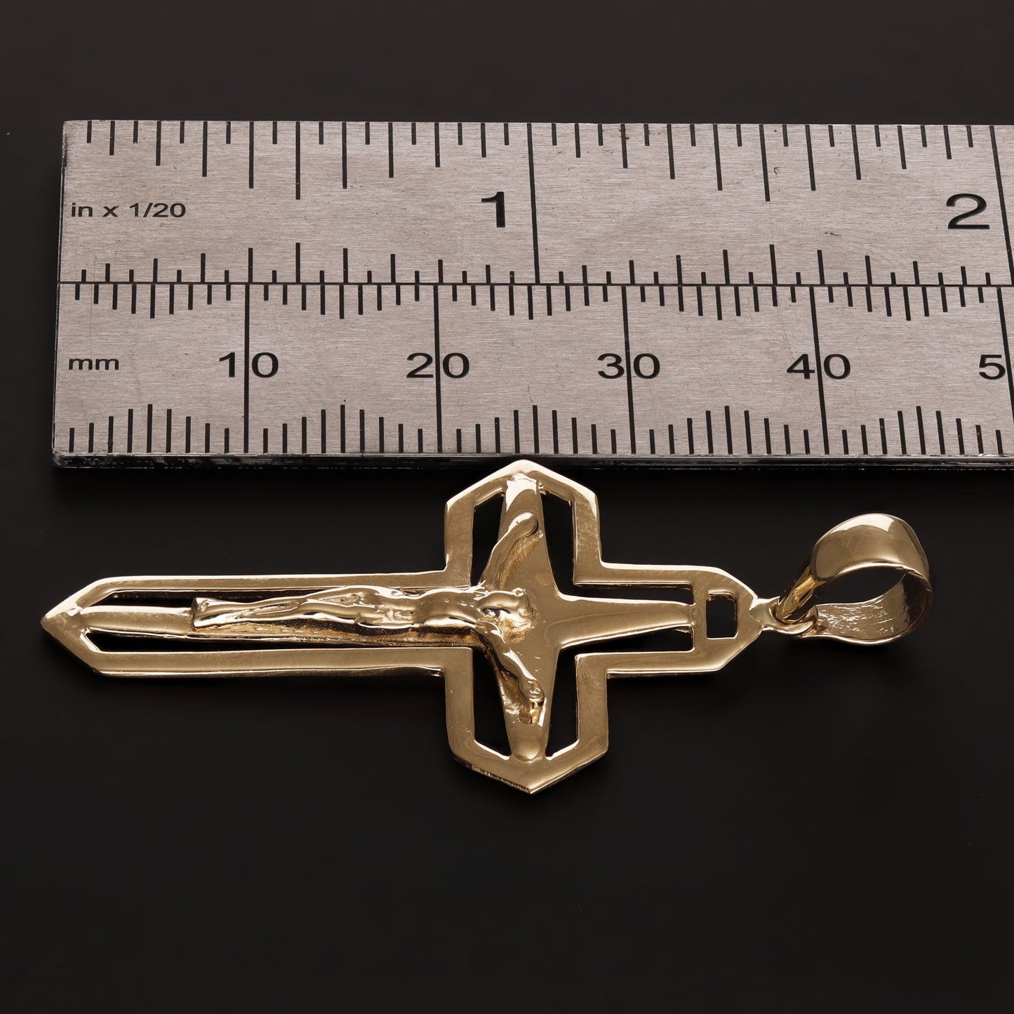 14ct Gold Unique Crucifix Double Cross Pendant - 45mm - FJewellery