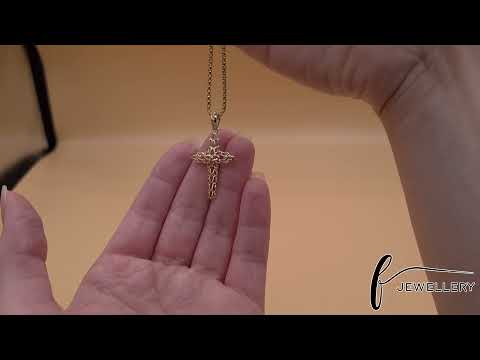 14ct Gold Unique Mesh Design Cross Pendant - 39mm - FJewellery