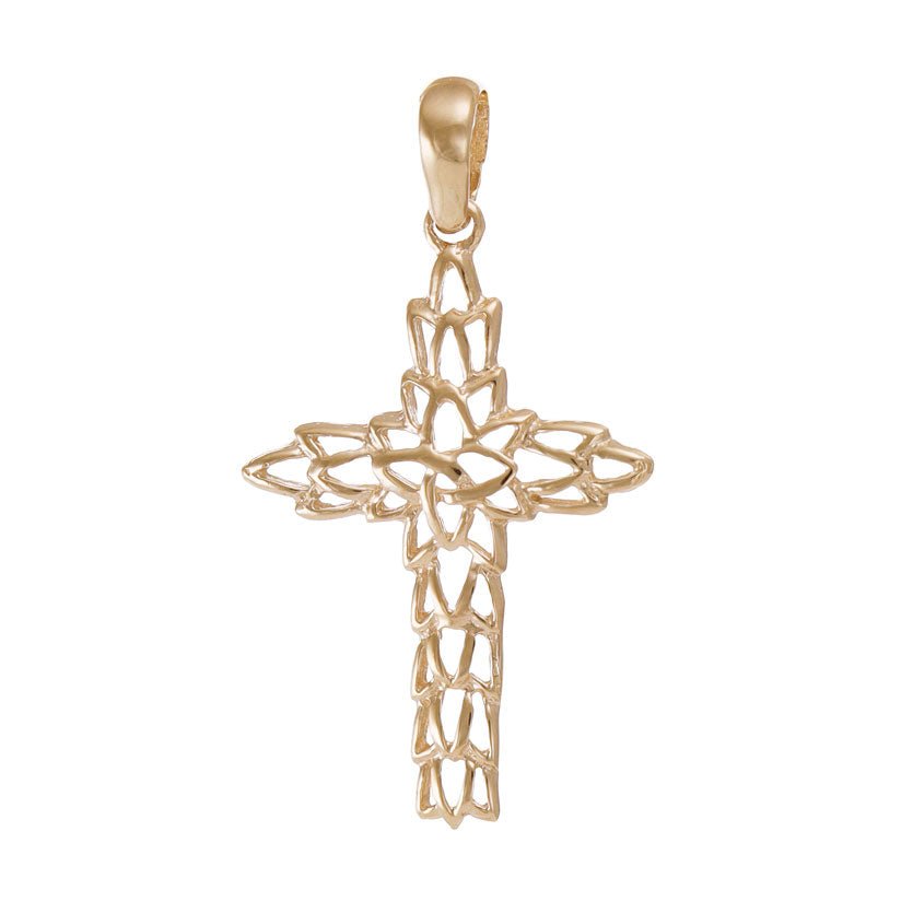 14ct Gold Unique Mesh Design Cross Pendant - 39mm - FJewellery