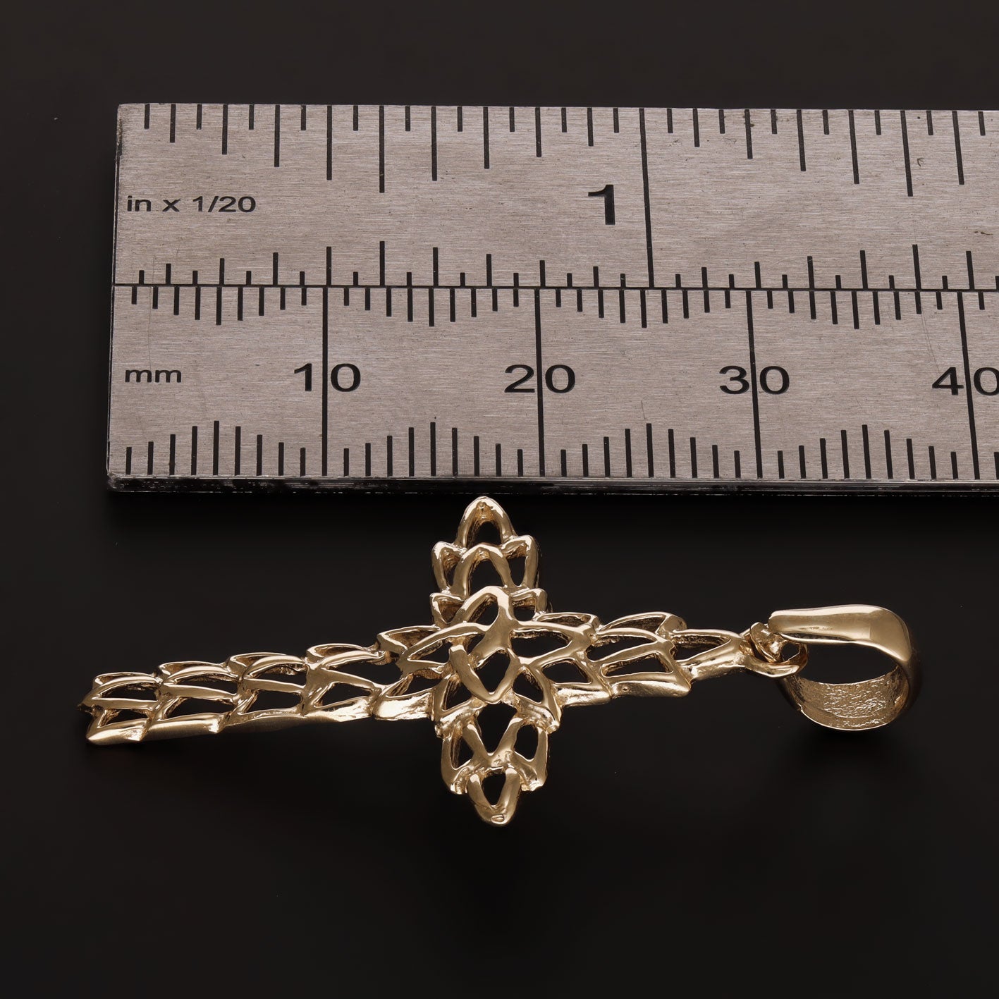 14ct Gold Unique Mesh Design Cross Pendant - 39mm - FJewellery