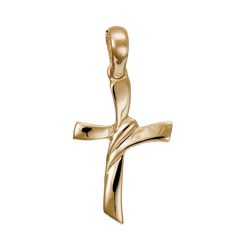14ct Gold Unique Twisted Cross Pendant - 32mm - FJewellery