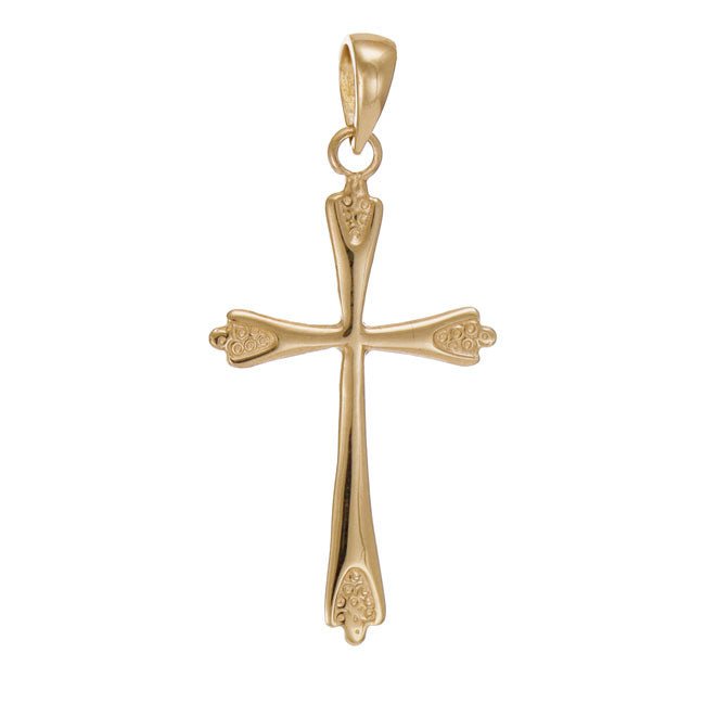 14ct Gold Unusual Patterned Cross Pendant - 32mm - FJewellery