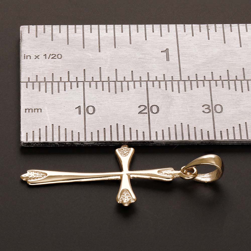 14ct Gold Unusual Patterned Cross Pendant - 32mm - FJewellery