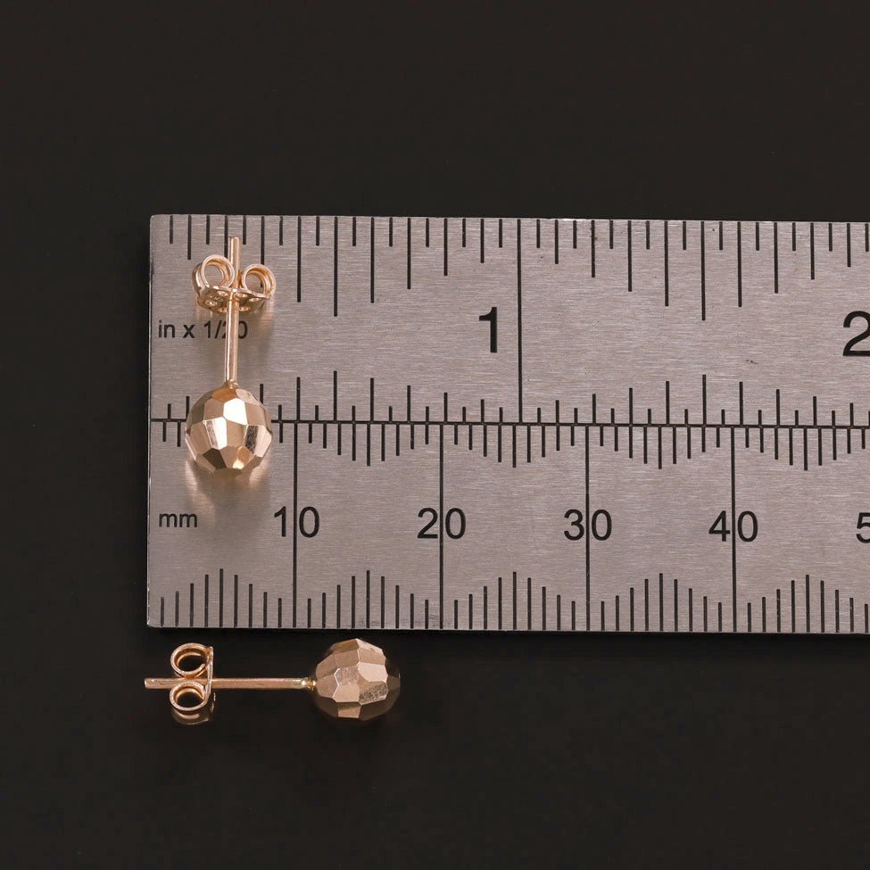14ct Rose Gold 6mm Faceted Ball Stud Earrings - FJewellery