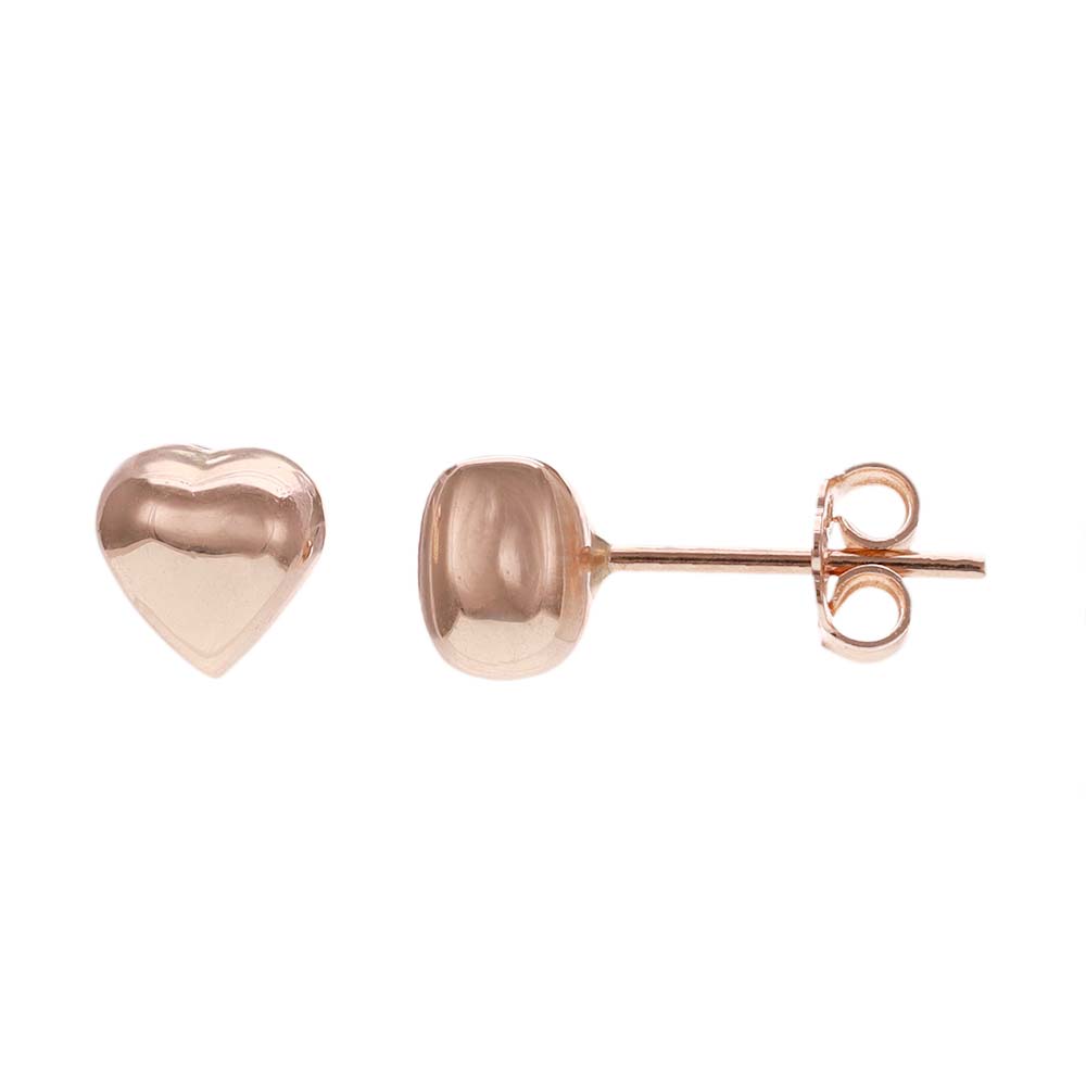 14ct Rose Gold Heart Stud Earrings - FJewellery