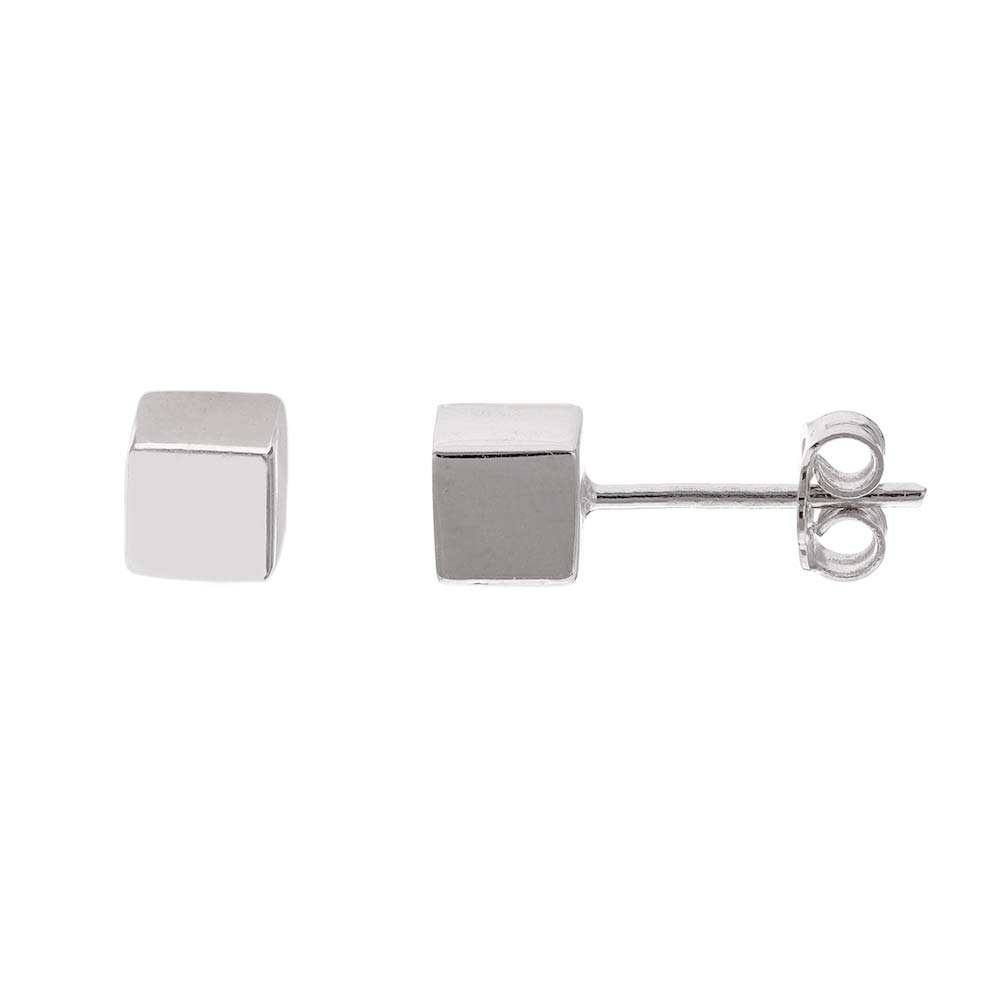 14ct White Gold 6mm Cube Stud Earrings - FJewellery