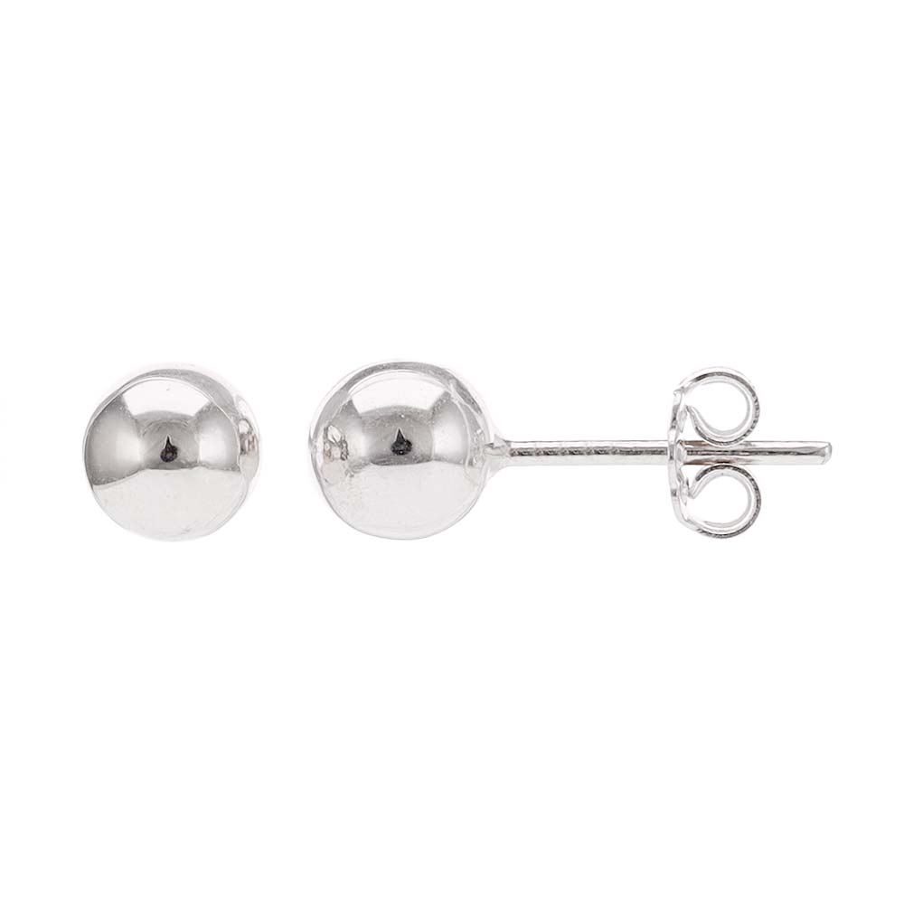 14ct White Gold 6mm Polished Round Stud Earrings - FJewellery