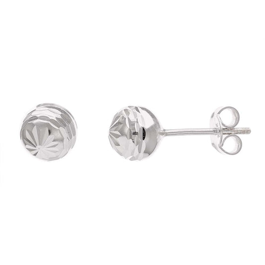 14ct White Gold 7mm Diamond Cut Ball Stud Earrings - FJewellery