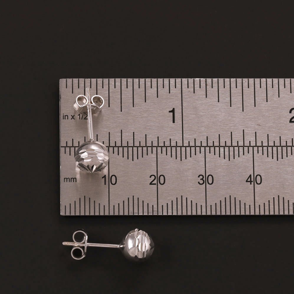 14ct White Gold 7mm Diamond Cut Ball Stud Earrings - FJewellery