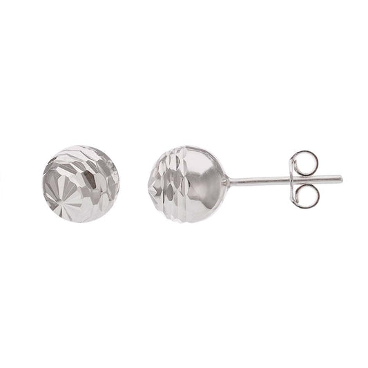 14ct White Gold 8mm Diamond Cut Ball Stud Earrings - FJewellery