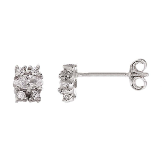 14ct White Gold Unique Cluter Stud Earrings - FJewellery