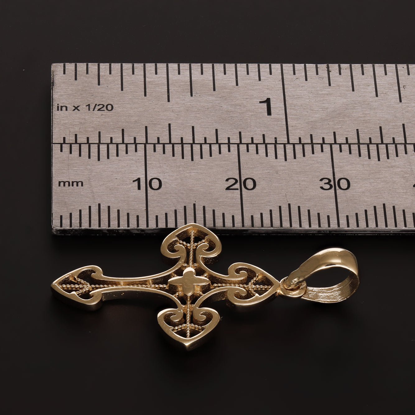 14ct Y Gold Unique Patterned Cross Pendant - 32mm - FJewellery