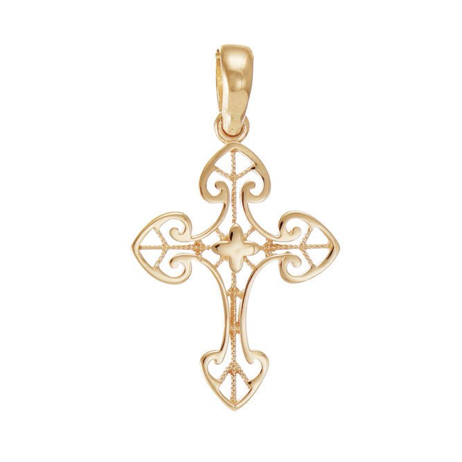 14ct Y Gold Unique Patterned Cross Pendant - 32mm - FJewellery