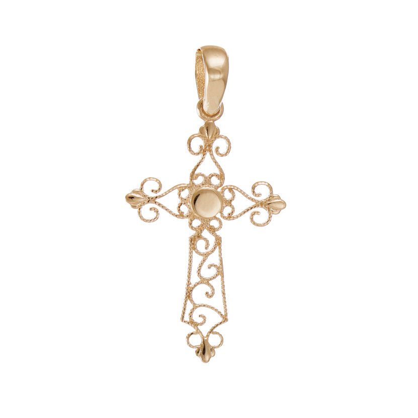 14ct Y Gold Unique Patterned Cross Pendant - 37mm - FJewellery