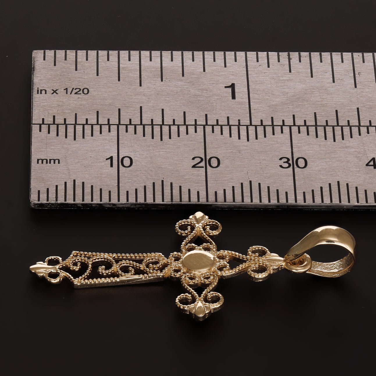 14ct Y Gold Unique Patterned Cross Pendant - 37mm - FJewellery
