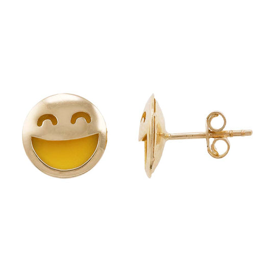 14ct Yellow Gold 11mm Smile Emoji Stud Earrings - FJewellery