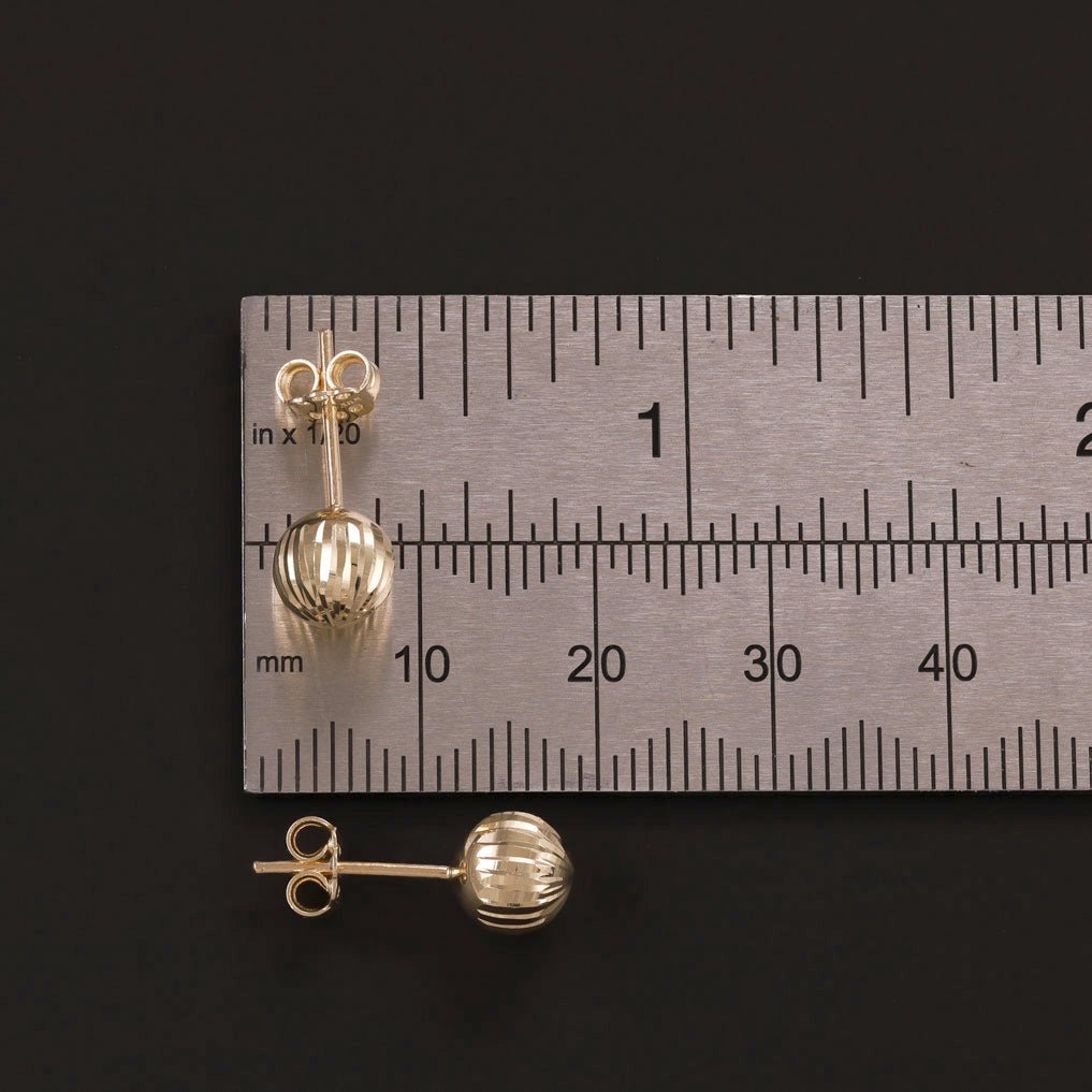 14ct Yellow Gold 7mm Ball Diamond-Cut Stud Earrings - FJewellery