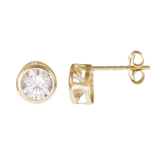14ct Yellow Gold 7mm Circle CZ Stud Earrings - FJewellery
