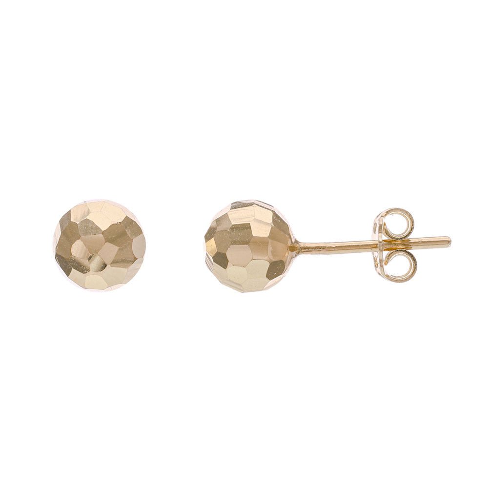 14ct Yellow Gold 7mm Faceted Round Stud Earrings - FJewellery