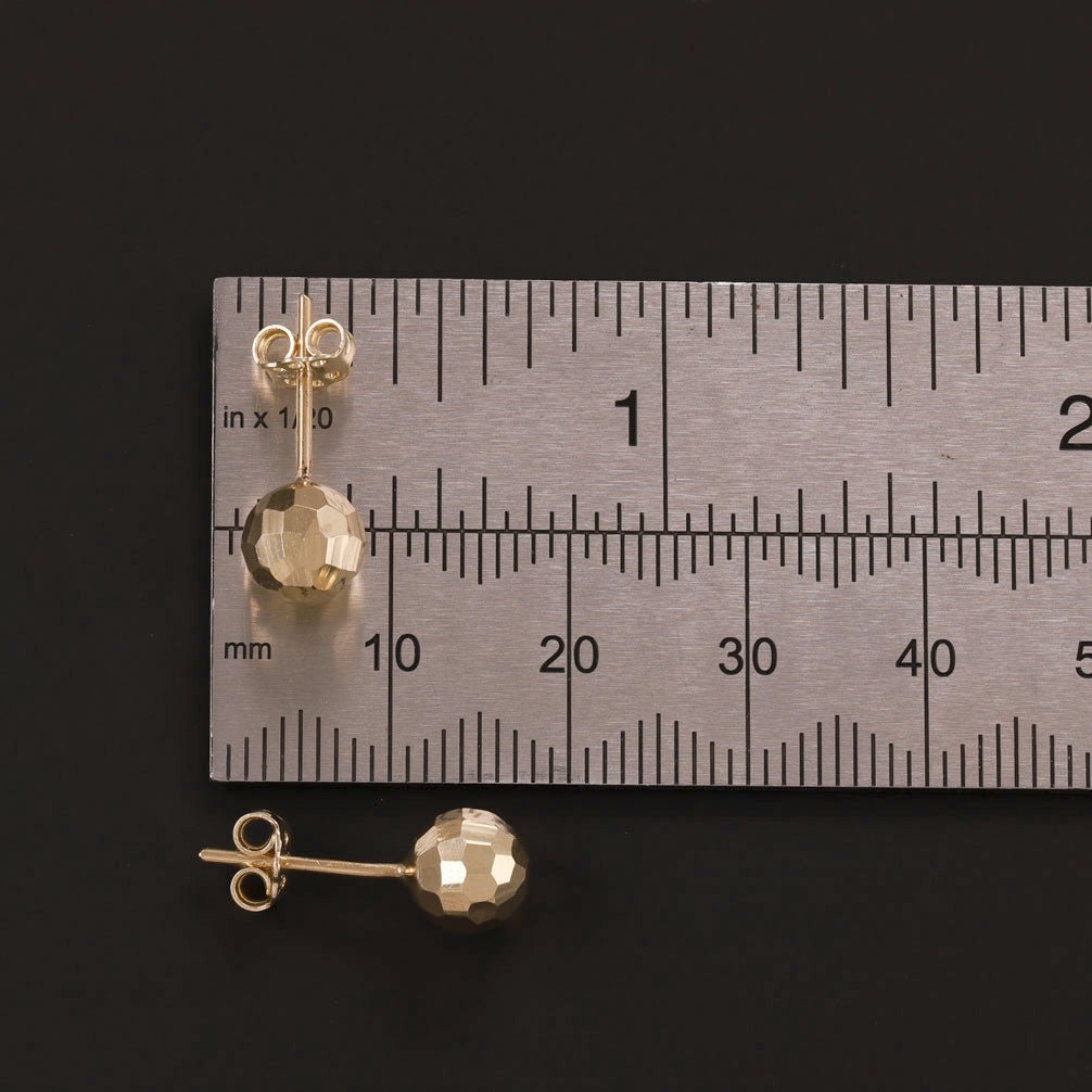14ct Yellow Gold 7mm Faceted Round Stud Earrings - FJewellery