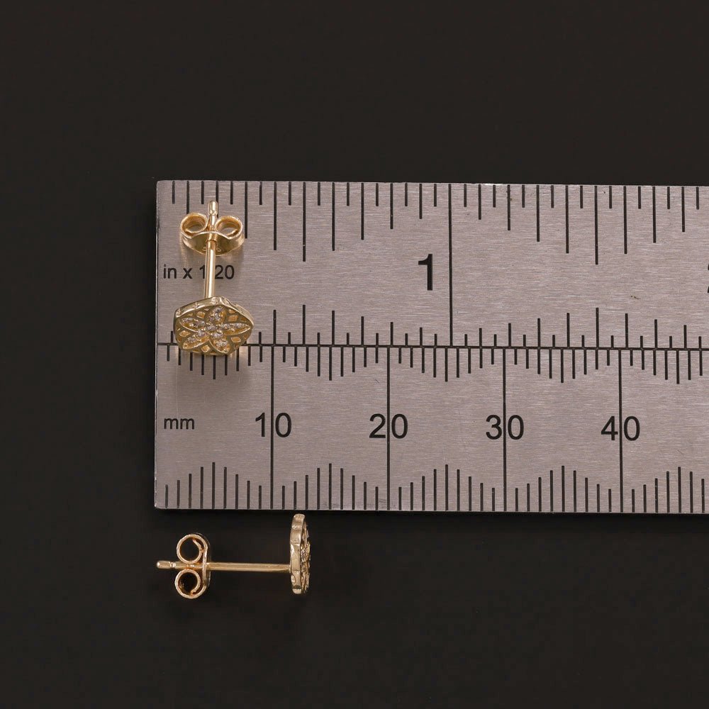 14ct Yellow Gold 7mm Flower Pentagon Stud Earrings - FJewellery