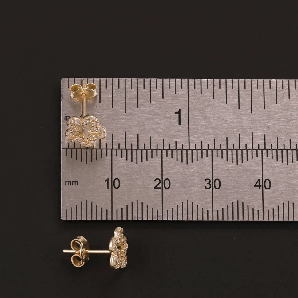 14ct Yellow Gold 8mm Flower Shape CZ Stud Earrings - FJewellery