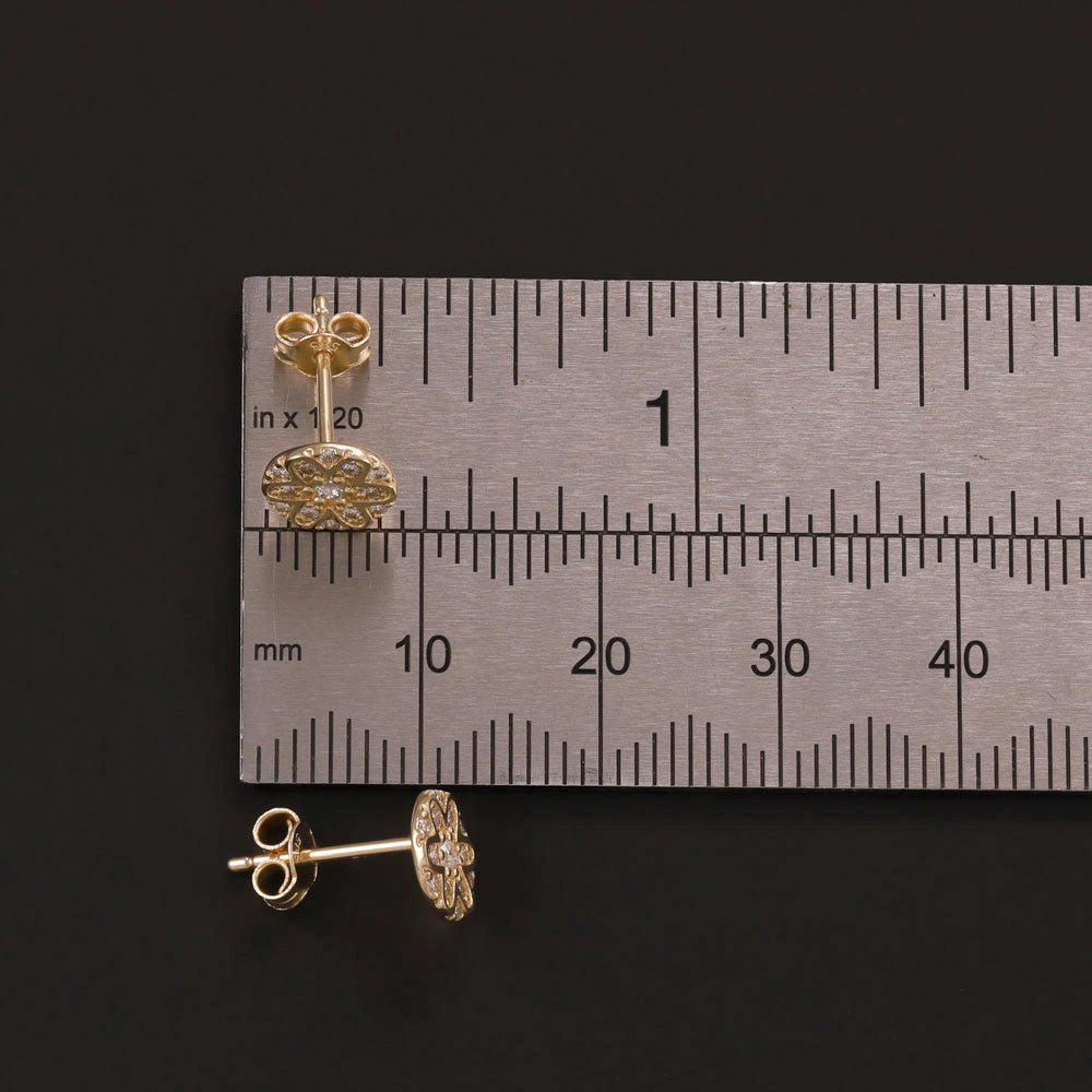 14ct Yellow Gold 8mm Flower Shape Stud Earrings - FJewellery