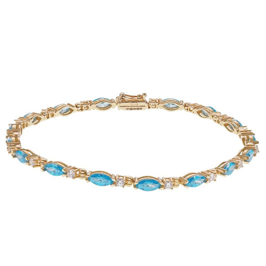 14ct Yellow Gold Blue and White CZ Tennis Bracelet - 3mm - FJewellery