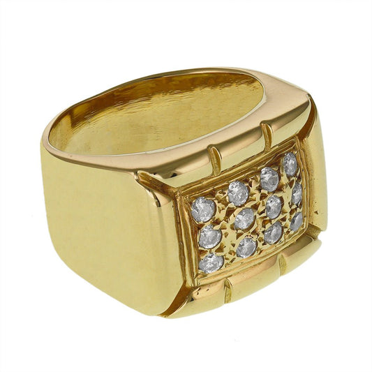 14ct Yellow Gold Cz Bulky Signet Ring - 14mm - FJewellery