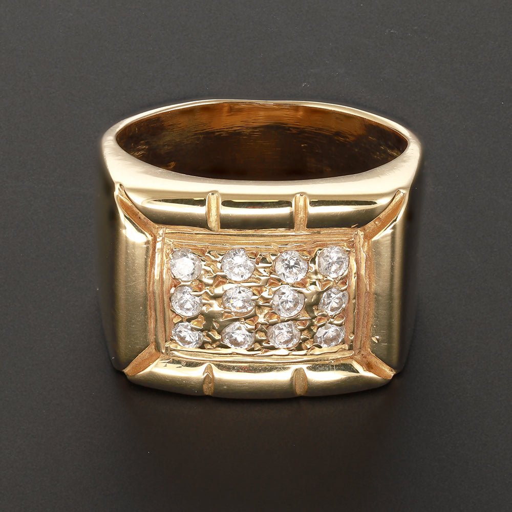 14ct Yellow Gold Cz Bulky Signet Ring - 14mm - FJewellery