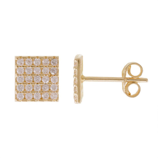 14ct Yellow Gold CZ Square Stud Earrings - FJewellery