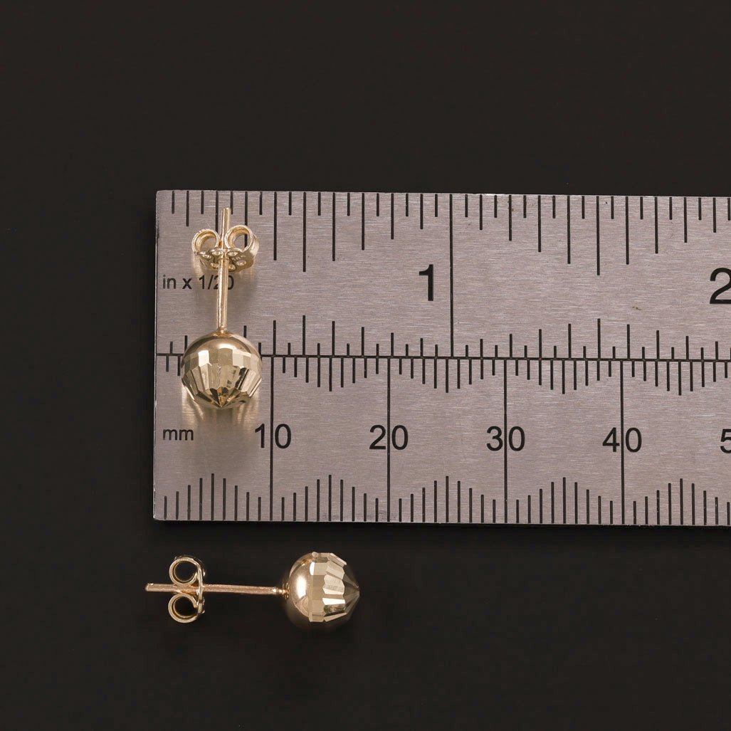14ct Yellow Gold Diamond-Cut 7mm Ball Stud Earrings - FJewellery