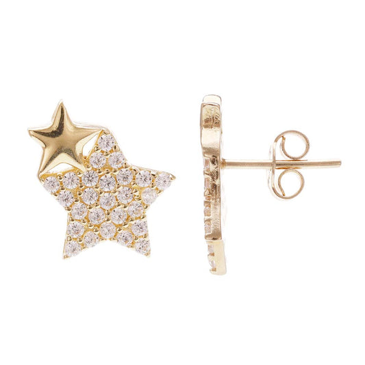 14ct Yellow Gold Double Star Stud Earrings - FJewellery
