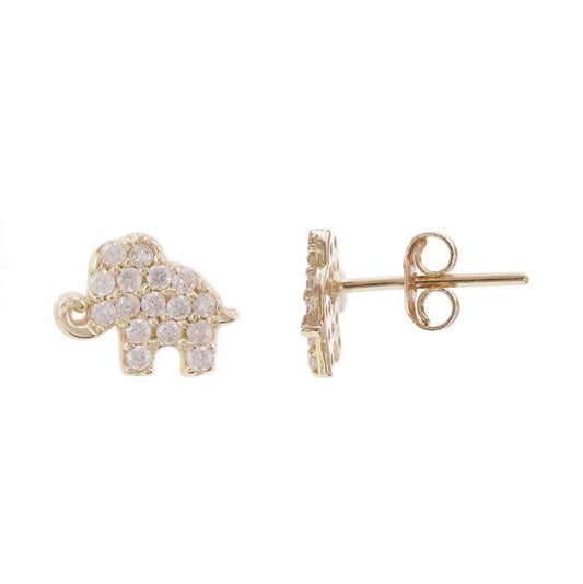 14ct Yellow Gold Elephant CZ Stud Earrings - FJewellery