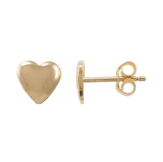14ct Yellow Gold Heart Satin Stud Earrings - FJewellery