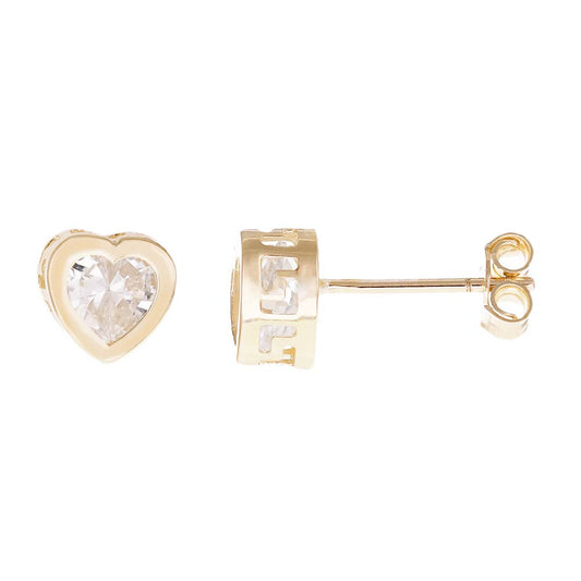 14ct Yellow Gold Heart Shape Stud Earrings - FJewellery