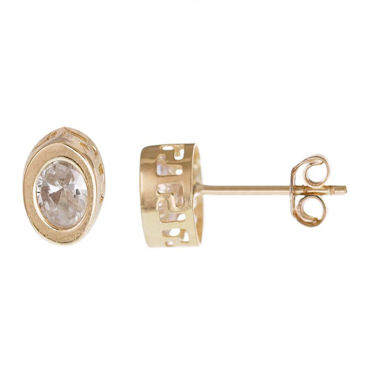 14ct Yellow Gold Oval Patterned Stud Earrings - FJewellery