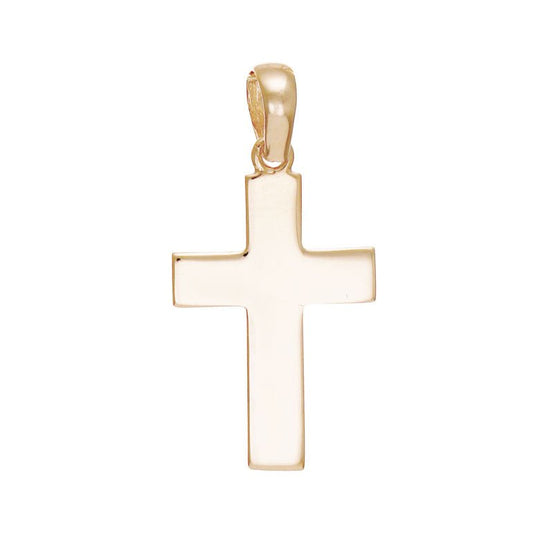 14ct Yellow Gold Plain Cross Pendant - 36mm - FJewellery