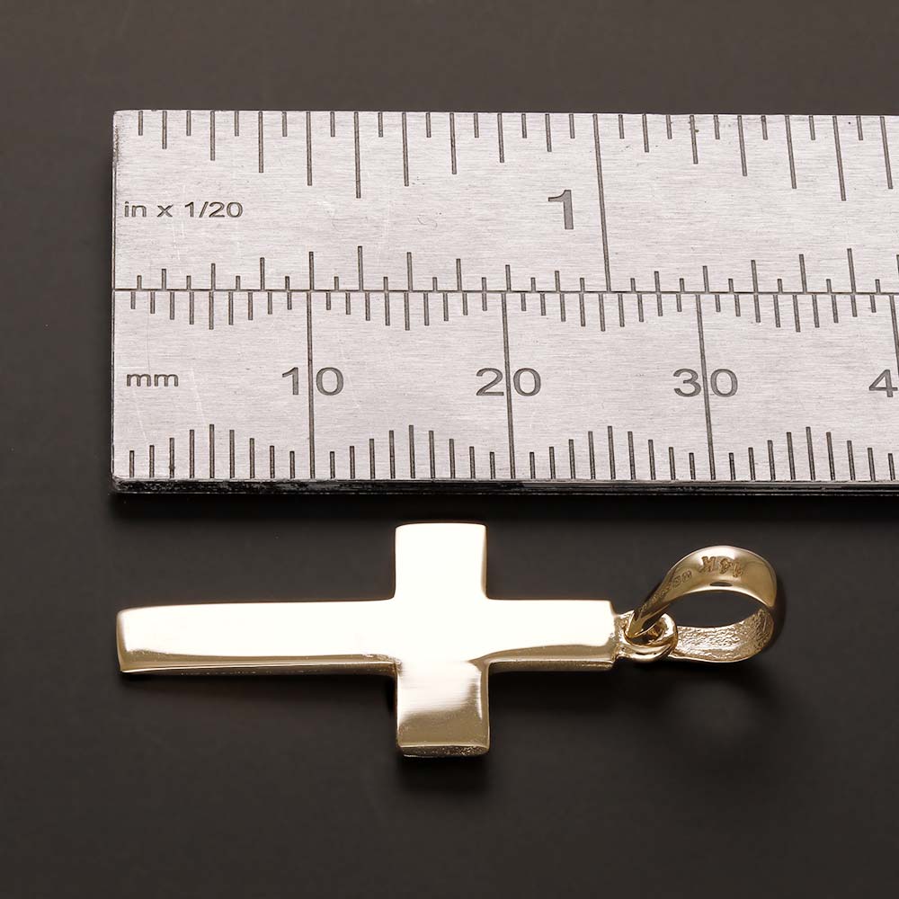 14ct Yellow Gold Plain Cross Pendant - 36mm - FJewellery