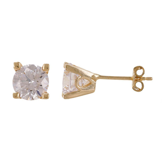 14ct Yellow Gold Solitaire CZ Stud Earrings - FJewellery