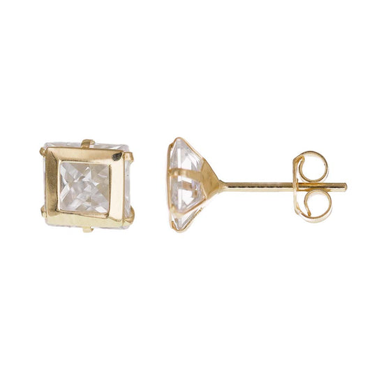 14ct Yellow Gold Square CZ Stud Earrings - FJewellery
