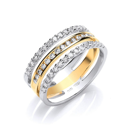 18ct 2 Colour 3 Band 0.50ct Diamond Ring - FJewellery