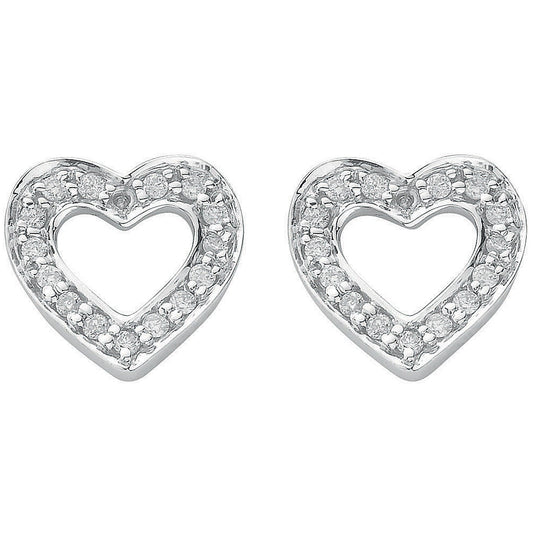 18ct White Gold 0.18ct Diamond Heart Stud Earrings - FJewellery