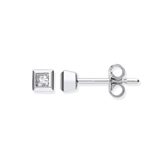 18ct White Gold 0.20ct Rubover Set Princess Cut Diamond Stud Earrings - FJewellery