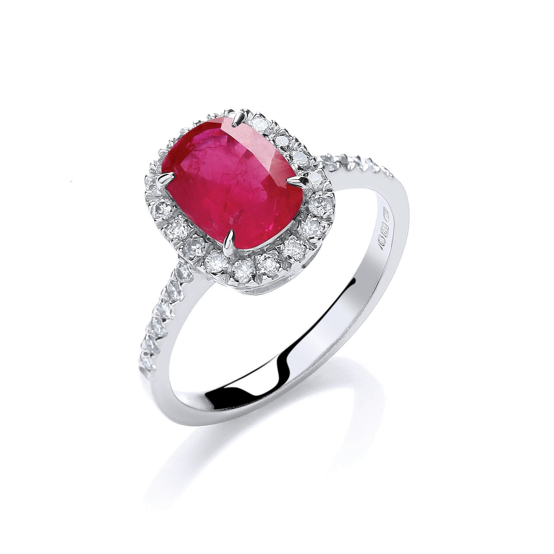 18ct White Gold 0.25ct Diamond and 1.9ct Ruby Ring - FJewellery