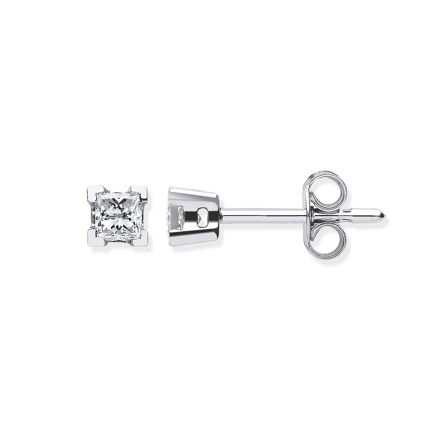 18ct White Gold 0.30ct Claw Set Princess Cut Diamond Stud Earrings - FJewellery