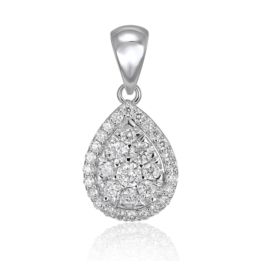 18ct White Gold 0.40ct Diamond Pear Shape Pendant - FJewellery