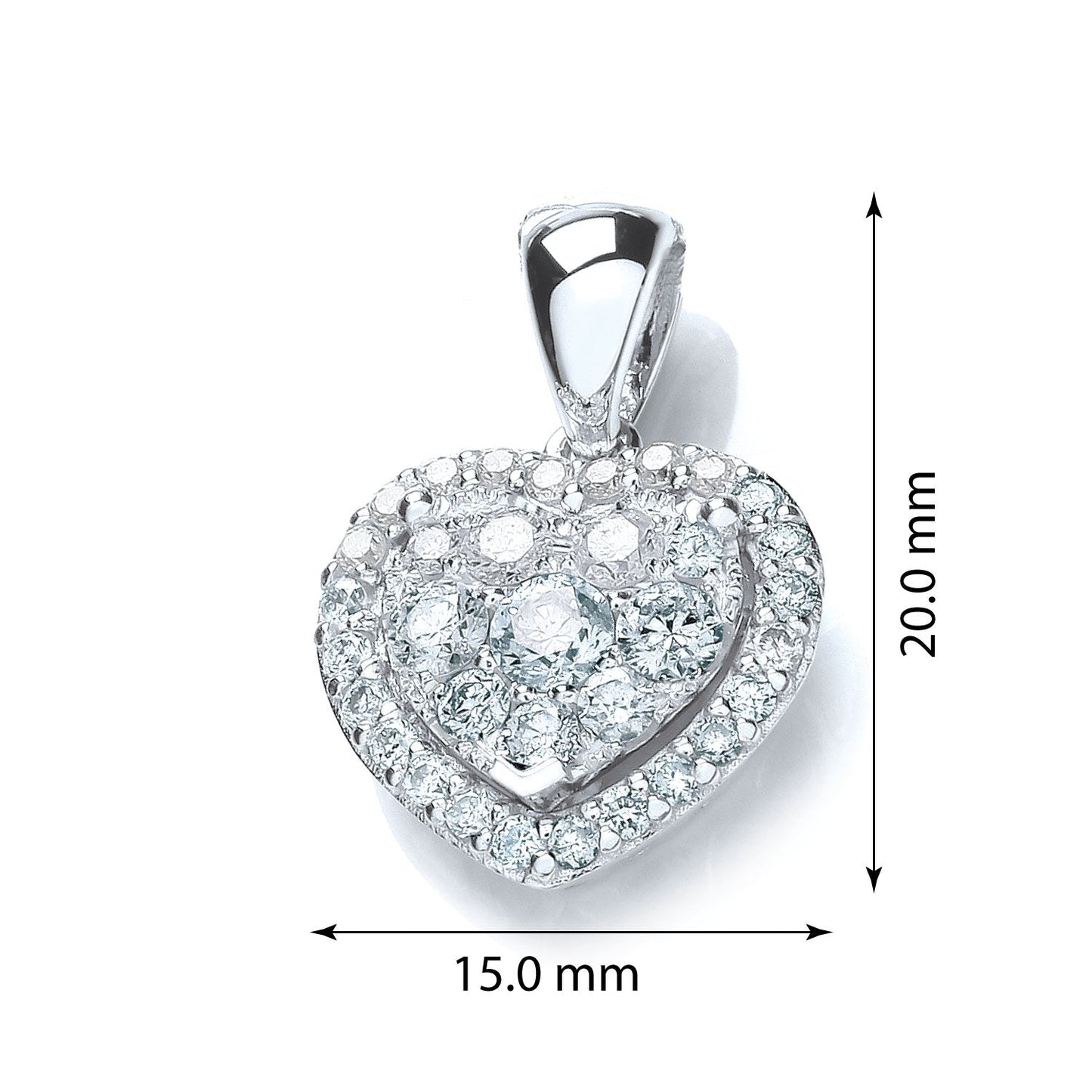 18ct White Gold 0.40ct Layered Diamond Heart Pendant - FJewellery