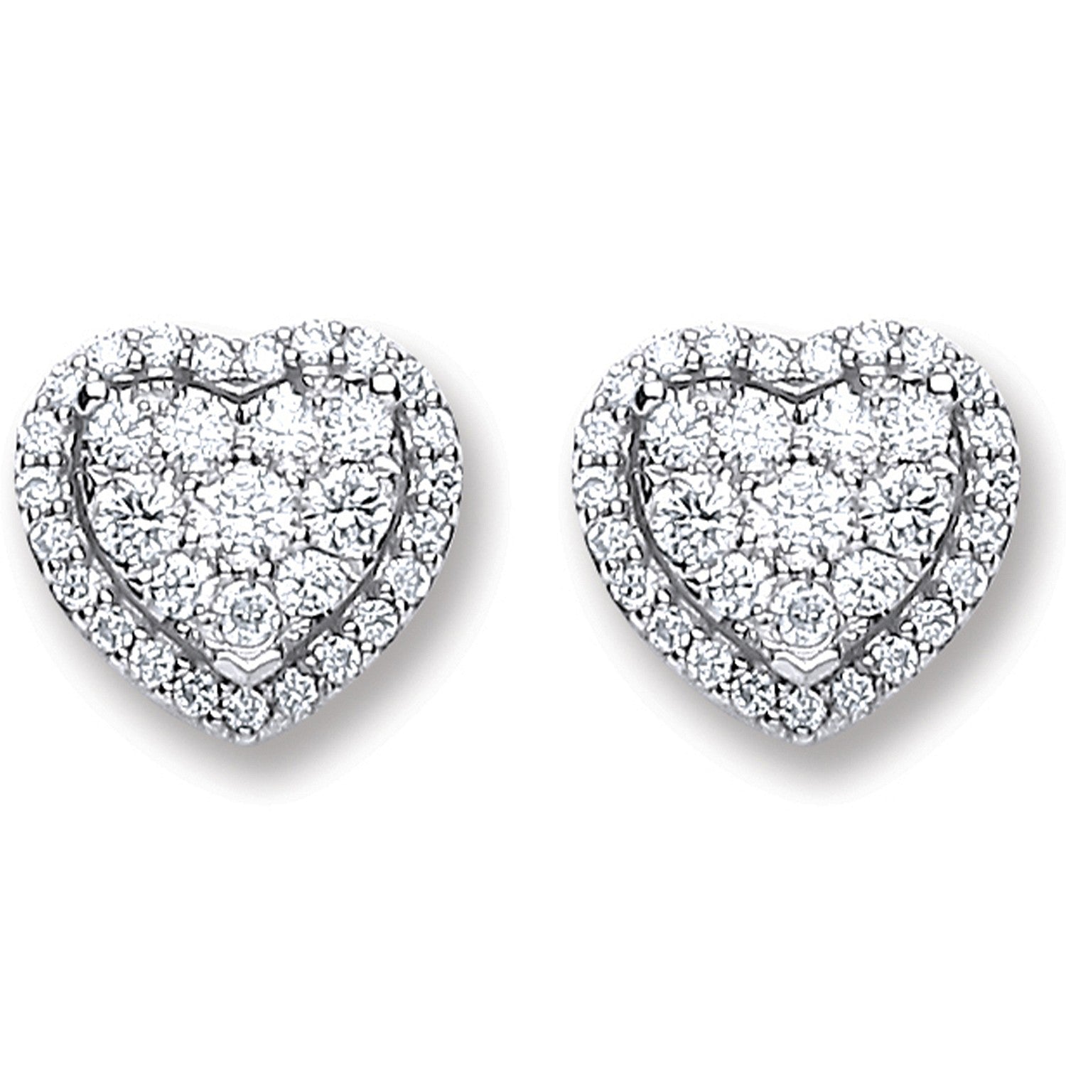 18ct White Gold 0.45ct Diamond Heart Stud Earrings - FJewellery