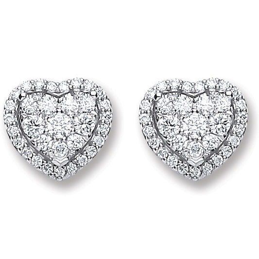 18ct White Gold 0.45ct Diamond Heart Stud Earrings - FJewellery
